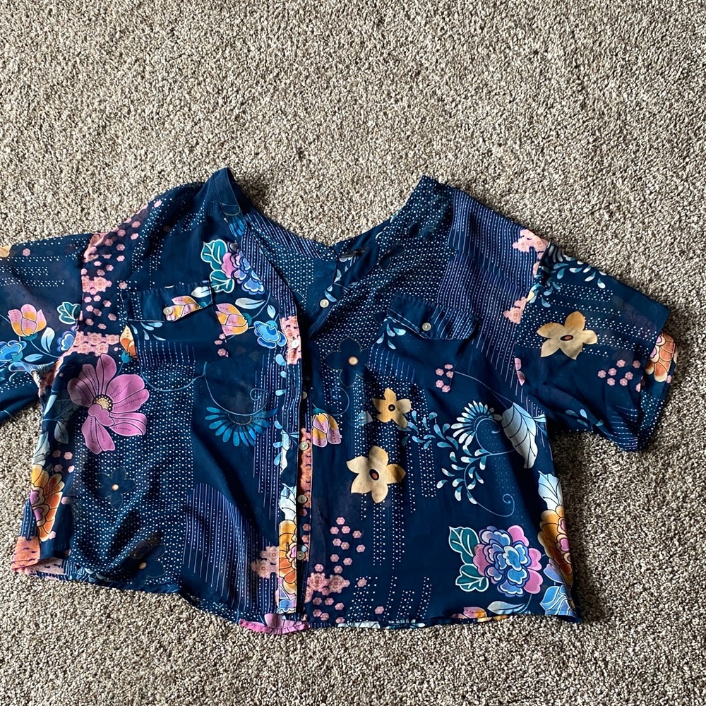 Investments Navy Floral Blouse H